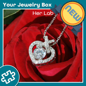 Her Lab Jewelry | S925 sterling silver hollow heart pendant necklace 1 carat VVS1 fine cut diamond necklace GRA certified shiny D color moissanite sterling silver high-end jewelry Valentines Day gift wedding necklace