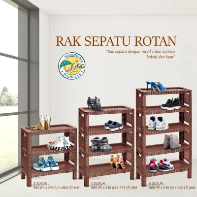 Rak Sepatu Plastik Motif Rotan Tabitha Susun 3 Plastic Shelf
