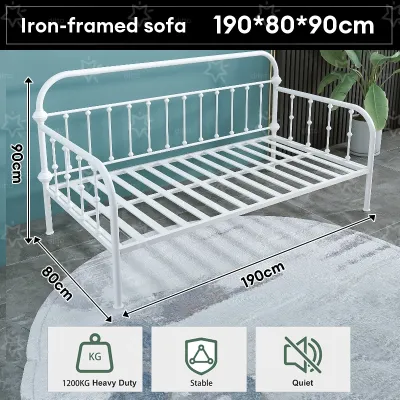 100% Metal Iron Single/Full/Queen Sofa Bed Frame Daybed Living Room Couch Bed With Guardrail Crib Bed Without Foam