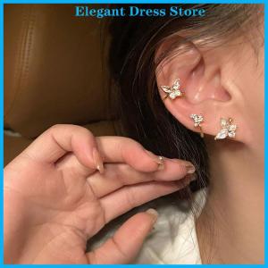 [K&P Elegant]👗👗 1Pair Shinning Zircon Big Small Butterfly Ear Clip Earrings No Ear Cuff Women Ear Wrap
