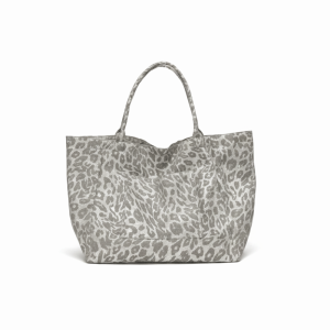 Fashion Single Shoulder Tote Bag Large Capacity Leopard Print Canvas Shopper Silver Grey Shopping Bag for Women