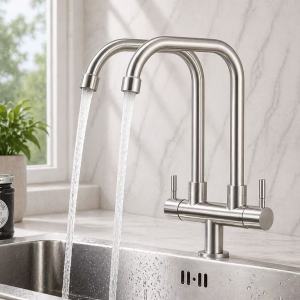 Kitchen Faucet 360°Flexible 304 stainless steel single cold water faucet double nozzle Sink faucet