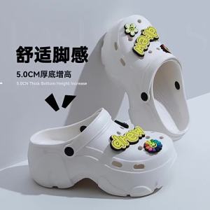 [Free Shipping] High-heeled perforated shoes bathroom girls sandals simple outdoor cute cartoon closed-toe versatile flat shoes