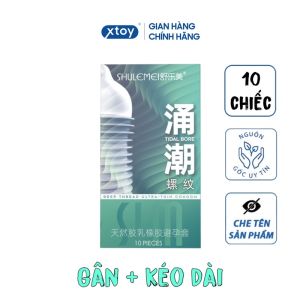 Bao cao su SLM TIDAL BORE Gai mỏng kéo dài thời gian nhiều gel hương thơm hộp 10 bcs