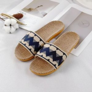 WomenS Summer Home Linen Slippers For Indoor Use CoupleS Non-Slip Thick-Soled Wooden Floor Sandals For Men