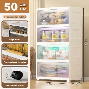 JJ.SG L50CM Large Capacity Storage Cabinet Transparent Flip Plastic Kitchen Cabinet Stackable Drawer Storage Box