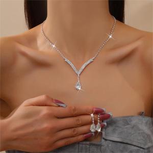 ZEEMIN ข้ามพรมแดนอีคอมเมิร์ซเจ้าสาวเครื่องประดับผู้หญิงยุโรปและอเมริกาแฟลชเพชรสร้อยคอต่างหูต่างหูชุดเครื่องประดับงานแต่งงานขายส่ง