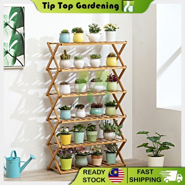 TIPTOP【Installed】Multilayer Tier Foldable Bamboo Wooden Storage Display ...