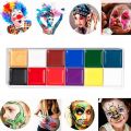 12 Colors Halloween Face Body Paint Set Face Painting Art Palette Cosplay Makeup Cat wajah. 
