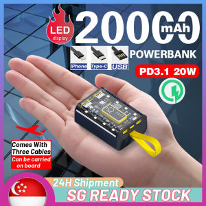 🇸🇬 [In Stock]20000 mAh Mini power Bank large-capacity fast charging transparent comes with line mobile power supply