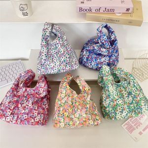 EFFIEO Japanese Style Floral Wrist Bag Casual Literary Printing Handbag Lovely Corduroy Small Item Pouch Women