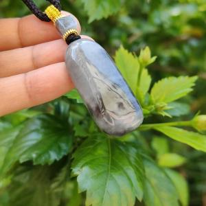 Black Wuji Natural Type A Jadeite Pendant does not carved with any patterns represent Peace and Safety and Jadeite symbolizes luck eternity and balance with certificate weigh 16.55 grams 39 * 16.2 * 11 mm suitable for daily wear (pendant79)