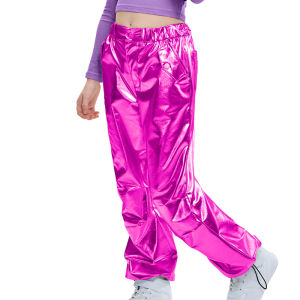 Rolanko Kids Shiny Metallic Dance Trousers Retro Hip Hop Dance Outfit Loose Fit Cargo Pants Elastic Waist Streetwear for 6-13 Years