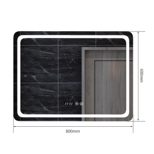 PANTIP กระจกledห้องน้ำ กระจกไฟห้องน้ำอัจฉริยะ กระจกห้องน้ำ HD กระจกแต่งหน้า LED Makeup Mirror 600*800mm แสดงเวลาและอุณหภูมิ จอสัมผัส การกำจัดไอน้ำอย่างรวดเร็วด้วยปุ่ม