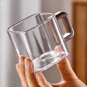 OKDEALS01 Heat-resistant Glass Coffee Mug Thicken Wooden Handle Teacup Minimalist Mini Breakfast Milk Cup Home Use