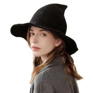 MAYIT Len dệt Mũ phù thủy Halloween Chất lượng cao Màu đơn sắc Mũ chóp nhọn Cổ điển Thiết kế nhọn Chiếc Mũ Thần Kỳ Dành cho phụ nữ