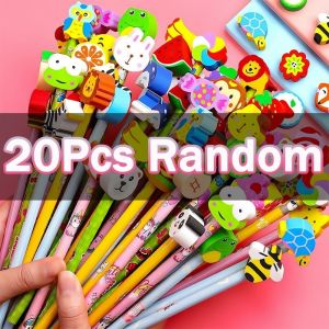 20PCS Cute Pencil Eraser Rubber Head Study Cartoon Children Gift Kids School Supplies Stationery