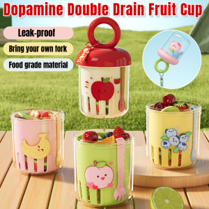 Fruit Cup Outdoor Portable Sealed Leak-Proof Yogurt Salad Cup with Fork Picnic Double-Layer Drain Cup 户外便携式水果杯