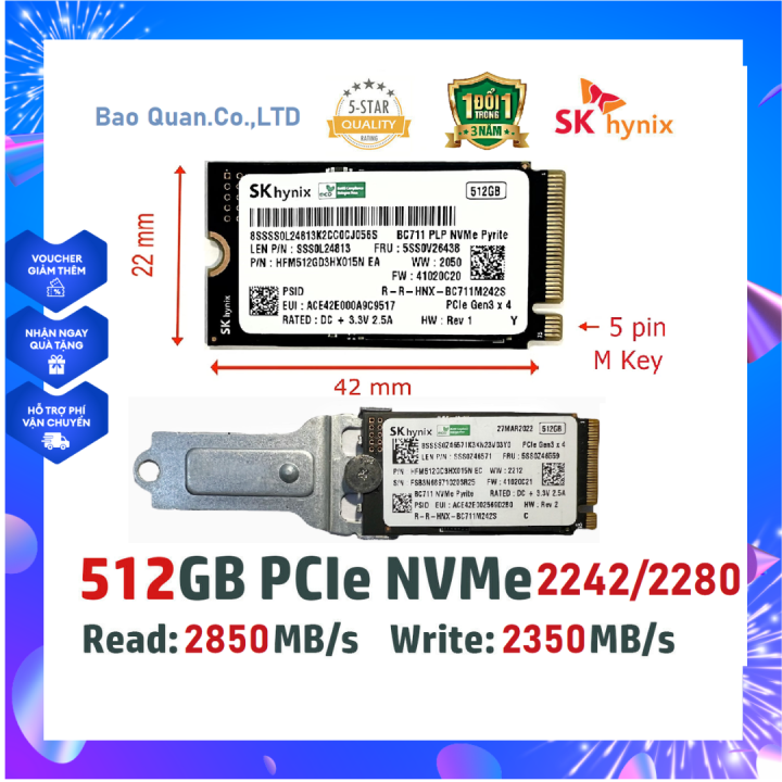 Ổ cứng SSD Sk Hynix BC711 512GB M2 Nvme 2242 có chuyển lên 2280 - New bóc máy - Tốc độ 2850MB/s - Test lên tới 3500MB/s