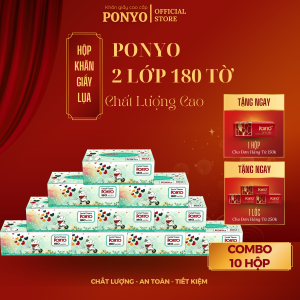 Combo 10 Hộp khăn giấy lụa - khăn giấy lau mặt cao cấp mịn không bụi PONYO 2 lớp 180 tờ - Thiên An Nam paper