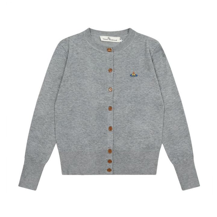 ≮512≯Vivienne WestwoodˉThương Hiệu Mỹ Gốc Little Saturn Thêu Áo cardigan dệt kim Niche thường nhật mỏng Đa Năng Mùa Thu Áo len chui đầu dài tay mới Áo Khoác Phụ Nữ