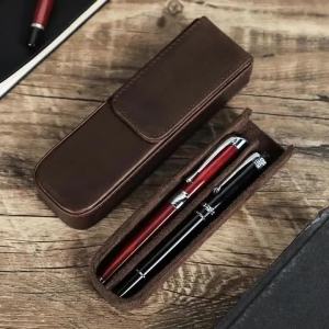 Handmade Leather 2 Slots Pen Case Magnetic Buckle With Removable Pen Tray Holder Pencil Case Office School Pouch2026
