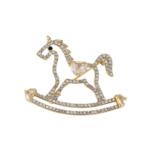 Adorable Gold Plated Horse Brooch Stylish Rhinestones Accent Lightweight Design Corsage For Shirts Coats Scarves