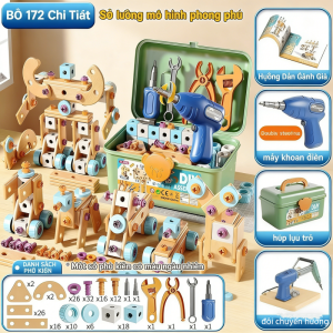 Bộ lắp ráp công cụ 172 món cho bé trai - Rèn kỹ năng thực hành - Bền bỉ an toàn - Phù hợp trẻ 3-10 tuổi