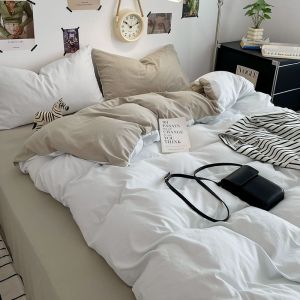 ins Mother and Baby Washable Solid Color Double-Piece Soft Ultra-Skin-Friendly Bedding Set Thickened for Student Dormitory 3 Bedding Set with Fitted Sheet LZD