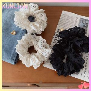 [KUNLIAN] 1PC Oversized Cotton Lace French Hair Bands Hair Scrunchie For Women Elastic Ponytail Double Layer Womens Hair Accessories