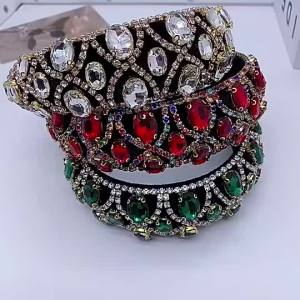 Black Velvet Hair Band for Women Crystal Rhinestone Headband Non-Slip Comfortable Handmade Elegant Hair Accessory