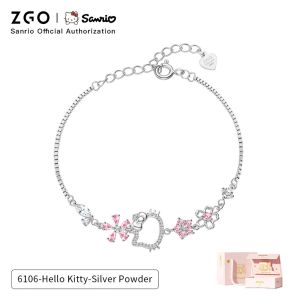ZGO x Sanrio Hello Kitty Sterling S925 Silver Woman Bracelet Female Sakura Light Luury Equisite Birthday Gift 6106