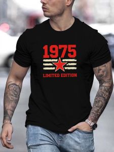 Mens 1975 Limited Edition Pattern Summer Casual Crew Neck Short T-Shirt