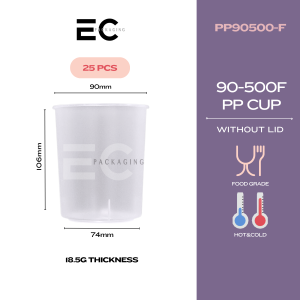 EC 25PCS SUPER THICK FROSTED PP HARD CUPS 90MM 500ML 700ML FOR HOT&COLD BEVERAGE