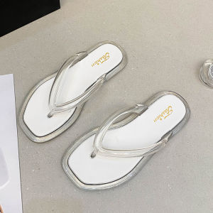 [Free Shipping] A Pair Of WomenS Flip-Flops Jelly Transparent Sandals Hard-Soled Plastic Fashionable Non-Slip And Thick-Soled