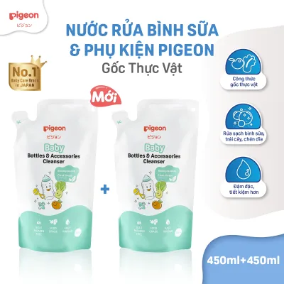 Combo 2 Nước Rửa Bình Sữa Và Phụ Kiện Pigeon Gốc Thực Vật 450ml/500ml