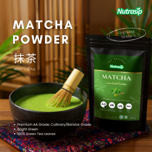 Nutrasip 100% Pure Matcha Powder Premium Cullinary Grade for blending in drink cooking baking | Ceremonial Matcha for tea ceremony high-end product with umami taste