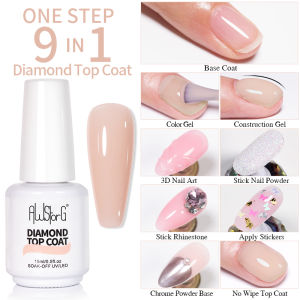AWStorG 15ML One Step Gel Polish 9 In 1 Diamond Top Coat Reinforce Long Lasting UV Soak Off Gel Varnish High Light Nail Art