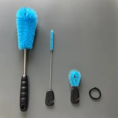 【TheCoachesJournal】3 in 1 Stainless Steel Water Bottle Brush Set Long Handle Water Bottle Scrubbing Brush Bristle Built for Cleaning Narrow Neck Bottles Sport Bottles Baby Bottles Coffee Mugs Tumblers Flask Round Head