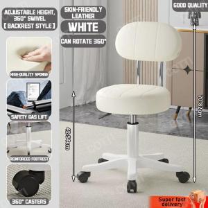 Adjustable Bar Stool with Backrest Round Swivel Chair on Wheels for Barber Shop Beauty Salon Home Office Multipurpose Seating