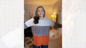 Dokotoo  Women Color Block Sweater Long Sleeve Round Neck Pullover Knitted Pullover Tops