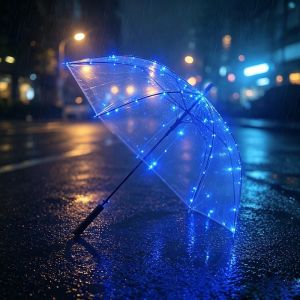 Portable LED Light Up Umbrella Transparent Clear Glowing Umbrella for Outdoor Party Christmas Halloween Photography Rainproof