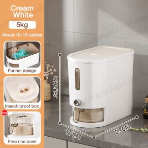 5/10kg Rice Dispenser Food Storage  Push-type Sealed Insect Proof Moisture Grain with Measure Cup