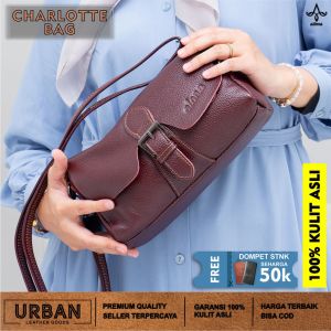 Tas Selempang Kulit ALONA CHARLOTTE BAG Tas Wanita Trendi Wanita Sling Bag Branded Tas Kantor Elegan Terbuat Dari Kulit Sapi 100% Premiu Tas Slempang Remaja Wanita Cewek Terbaru 2024 Kekinian Import Korea Batam Tas Bahu Free Dompet STNK