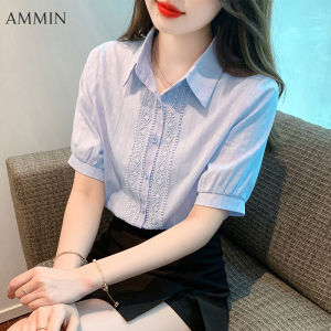 AMMIN summer new female short-sleeved lace splicing hundred casual commuter office shirts