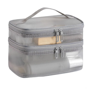 Nylon Mesh Cosmetic Organizers Double Layer Design Spacious Storage For Makeup Brushes Skincare Travel