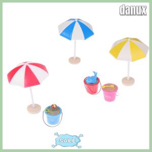 danux บ้านตุ๊กตา1:12ขนาดเล็กริมทะเลชายหาดร่มชายหาดของเล่นถังตุ๊กตา