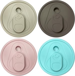 4 Pack Silicone Cup Lids for 16 OZ Glass Cups Regular Mouth with Straw Hole Spill Proof and Reusable Tumbler Replacement Lids Suitable for Beer Can Glass Cups