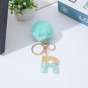 A-Z 26 Letter Keychain Pendant Bag Charm Accessories Green Pompom Plush Keychain Gift