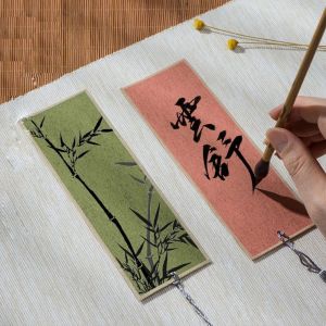 LETOY 5pcs Rectangle Crafts Decors Page Markers Stationery Hang Tag Calligraphy Paper Bookmarkers with Tassels Blank Bookmarker DIY Reading Marker